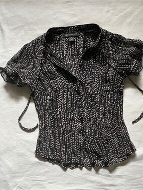 INC International Concepts Black Dot-Print Tie-Sleeve Blouse
